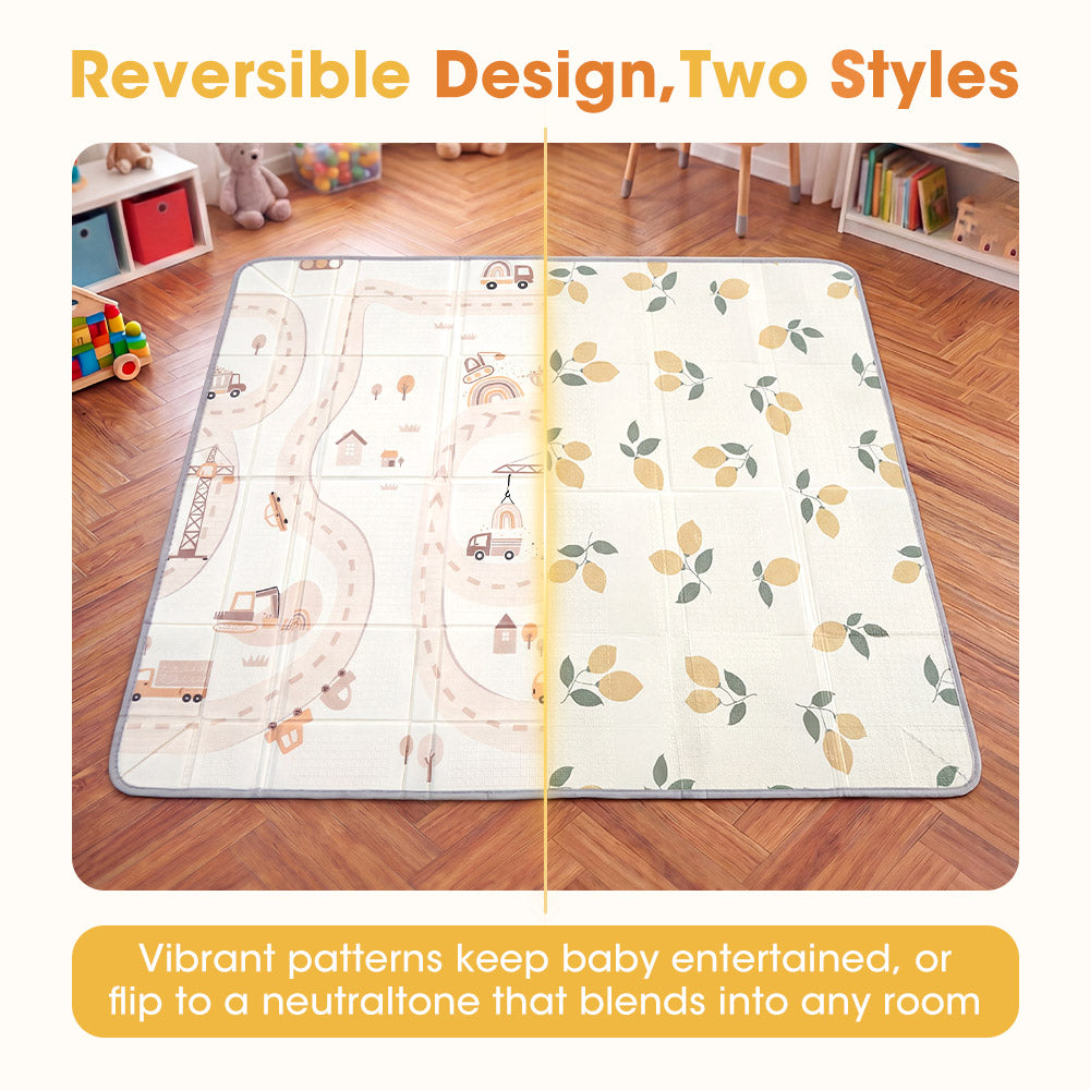 Playpals Foldable Baby Play Mat with Pit Balls XPE Foam Two Sides Rainbow Convoy