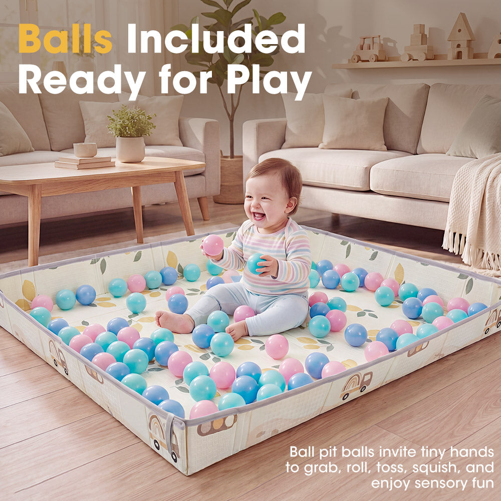 Playpals Foldable Baby Play Mat with Pit Balls XPE Foam Two Sides Rainbow Convoy