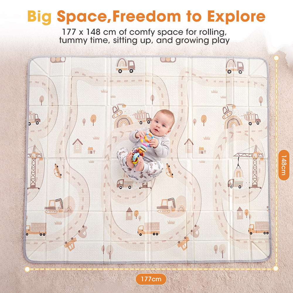 Playpals Foldable Baby Play Mat with Pit Balls XPE Foam Two Sides Rainbow Convoy