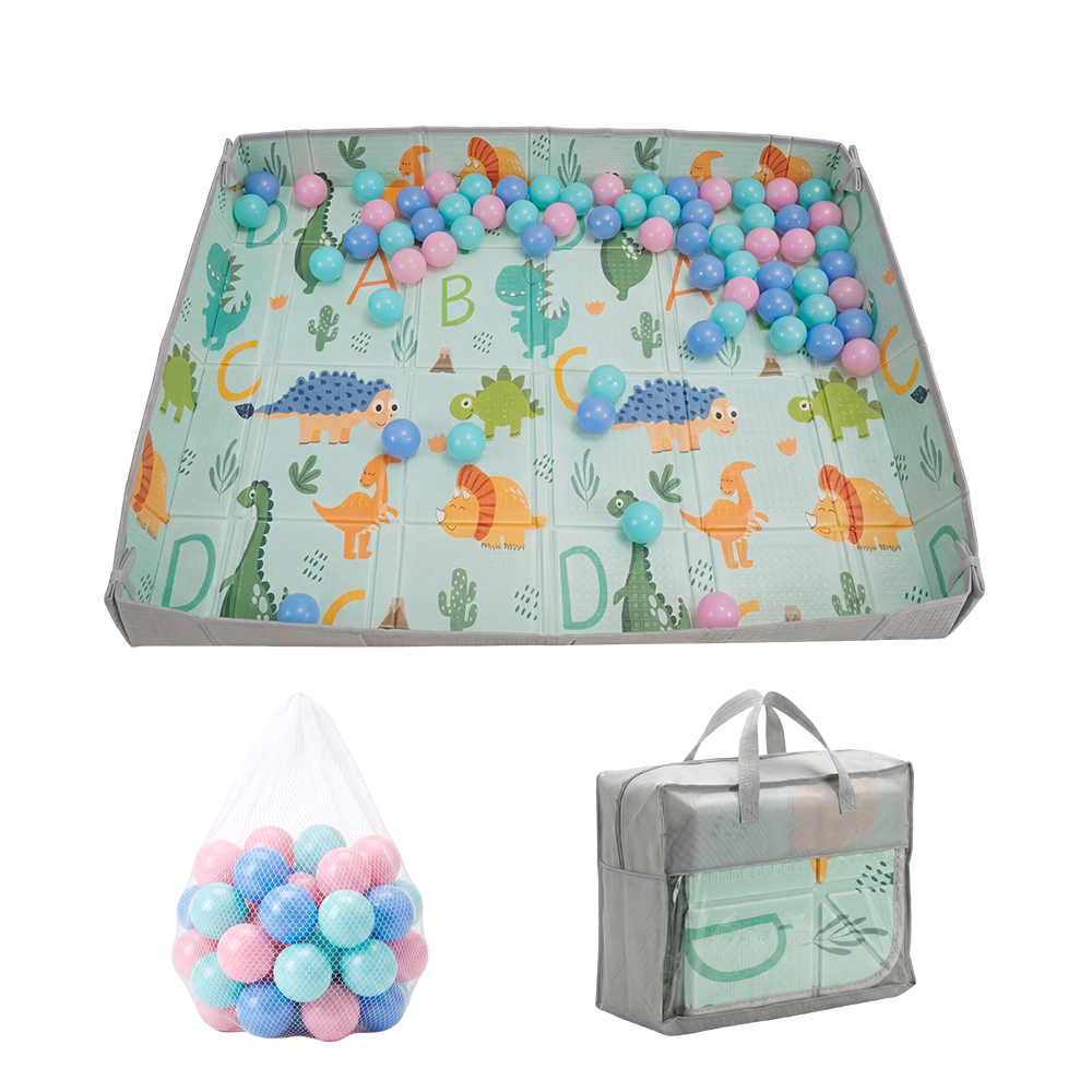 Playpals Foldable Baby Play Mat w/ Pit Balls XPE Foam Two Sides Dinosaur Land