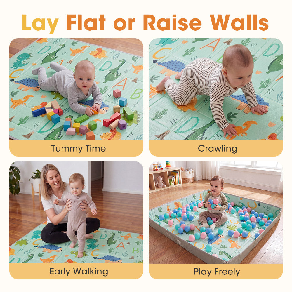 Playpals Foldable Baby Play Mat w/ Pit Balls XPE Foam Two Sides Dinosaur Land