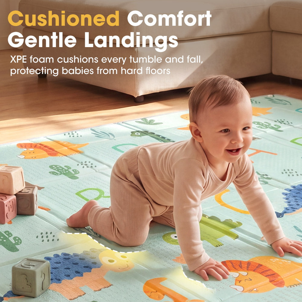 Playpals Foldable Baby Play Mat w/ Pit Balls XPE Foam Two Sides Dinosaur Land