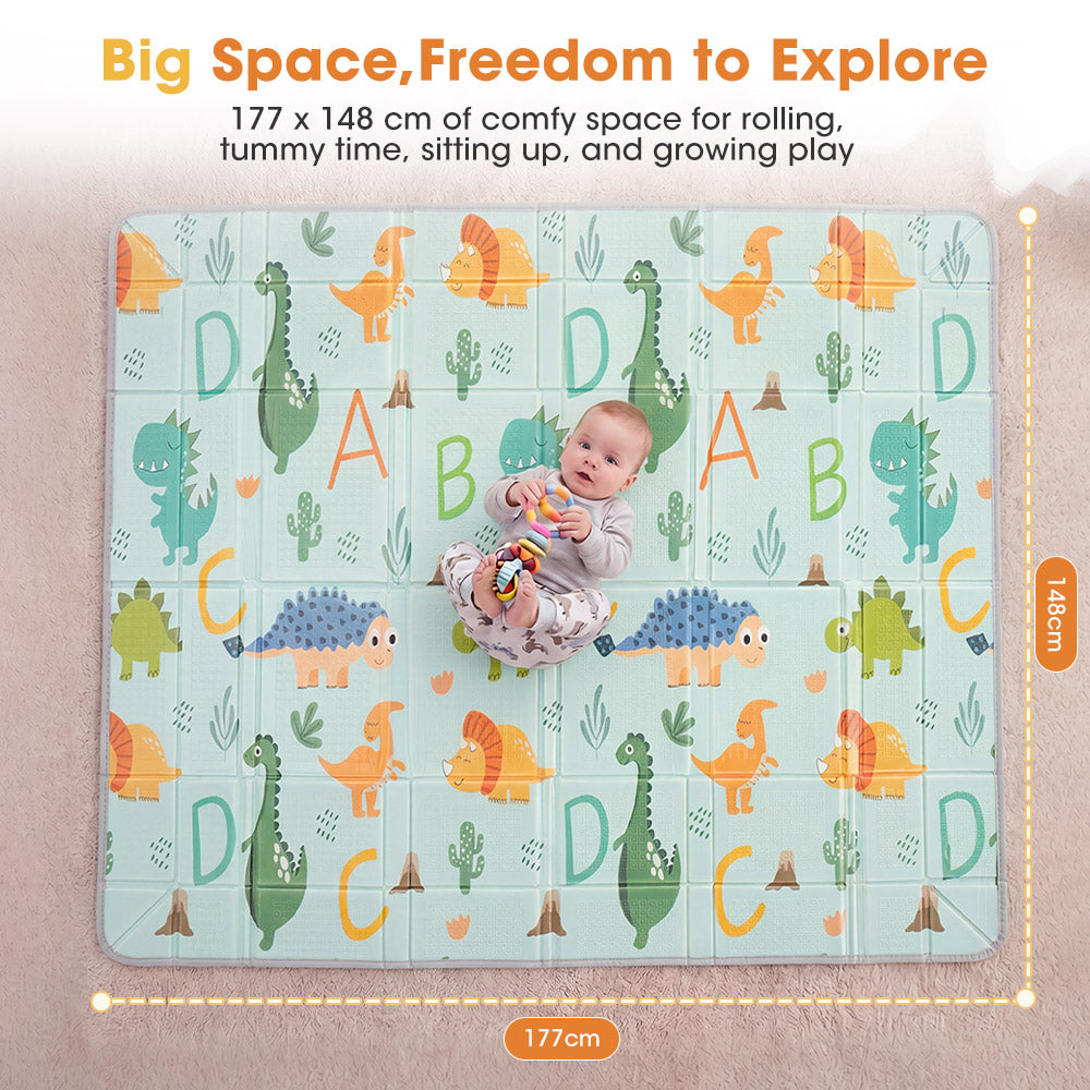 Playpals Foldable Baby Play Mat w/ Pit Balls XPE Foam Two Sides Dinosaur Land