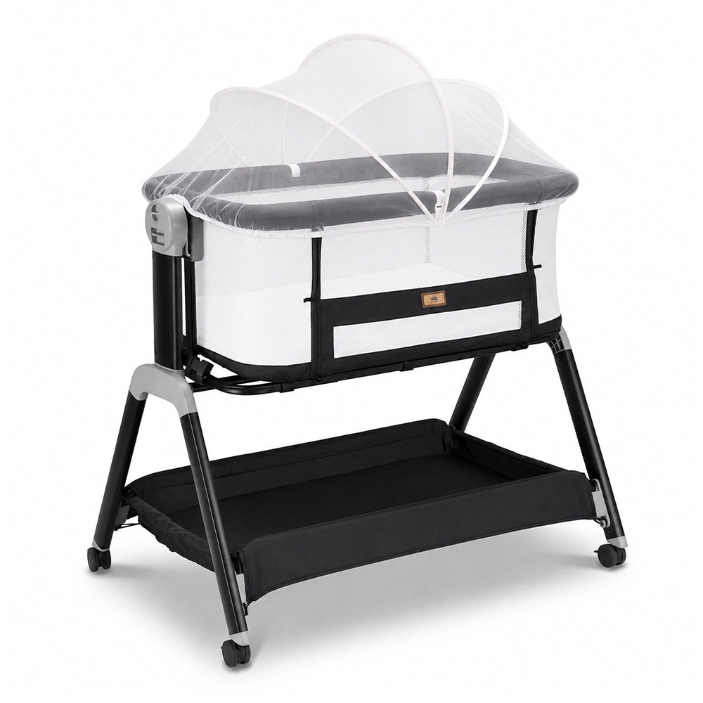 PlayPals Bassinet Bedside Crib w/ Mosquito Net & Storage Basket Brown