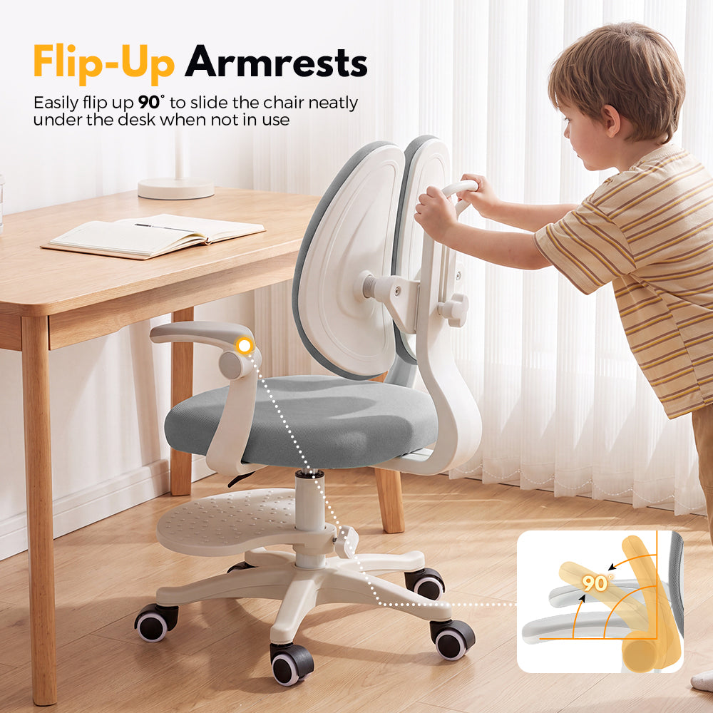 PlayPals Kids Desk Chair, Ergonomic Study Chair, Green/Grey/Pink