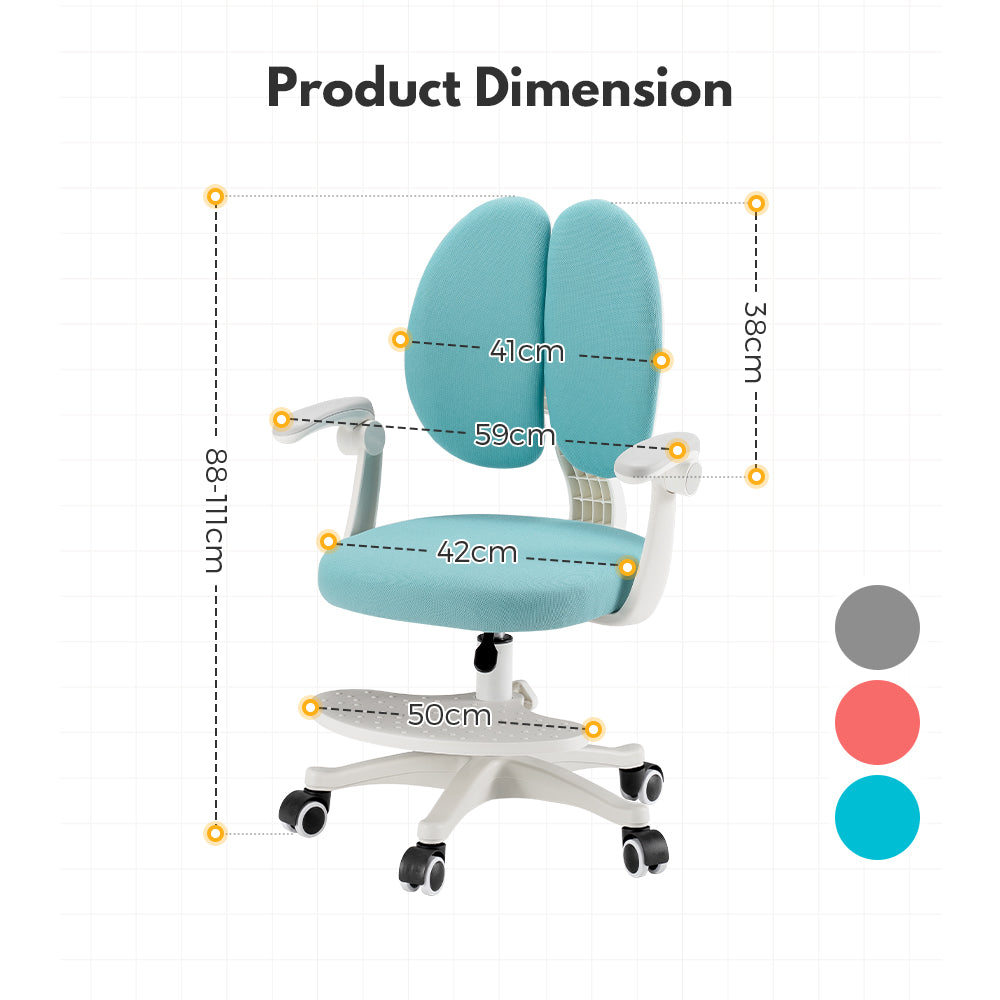 PlayPals Kids Desk Chair, Ergonomic Study Chair, Green/Grey/Pink