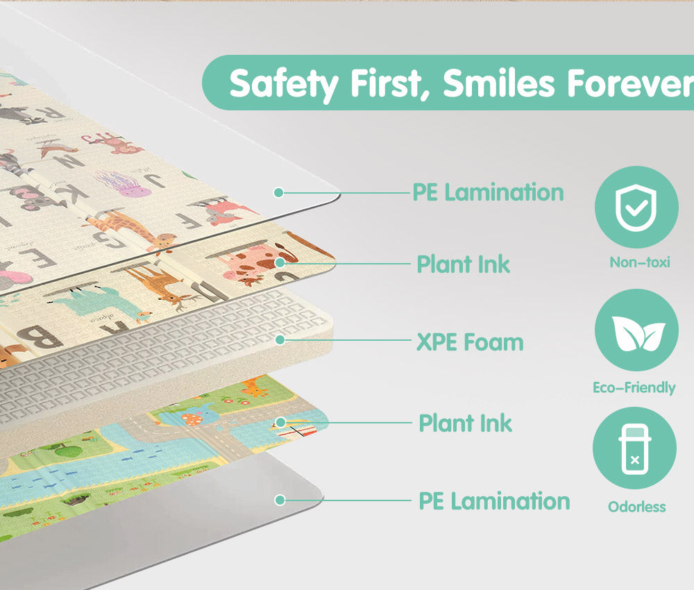 Playpals Kids Play Mat Baby Crawling XPE Foam Double Folding Pad Non-slip Carpet - Sunyee