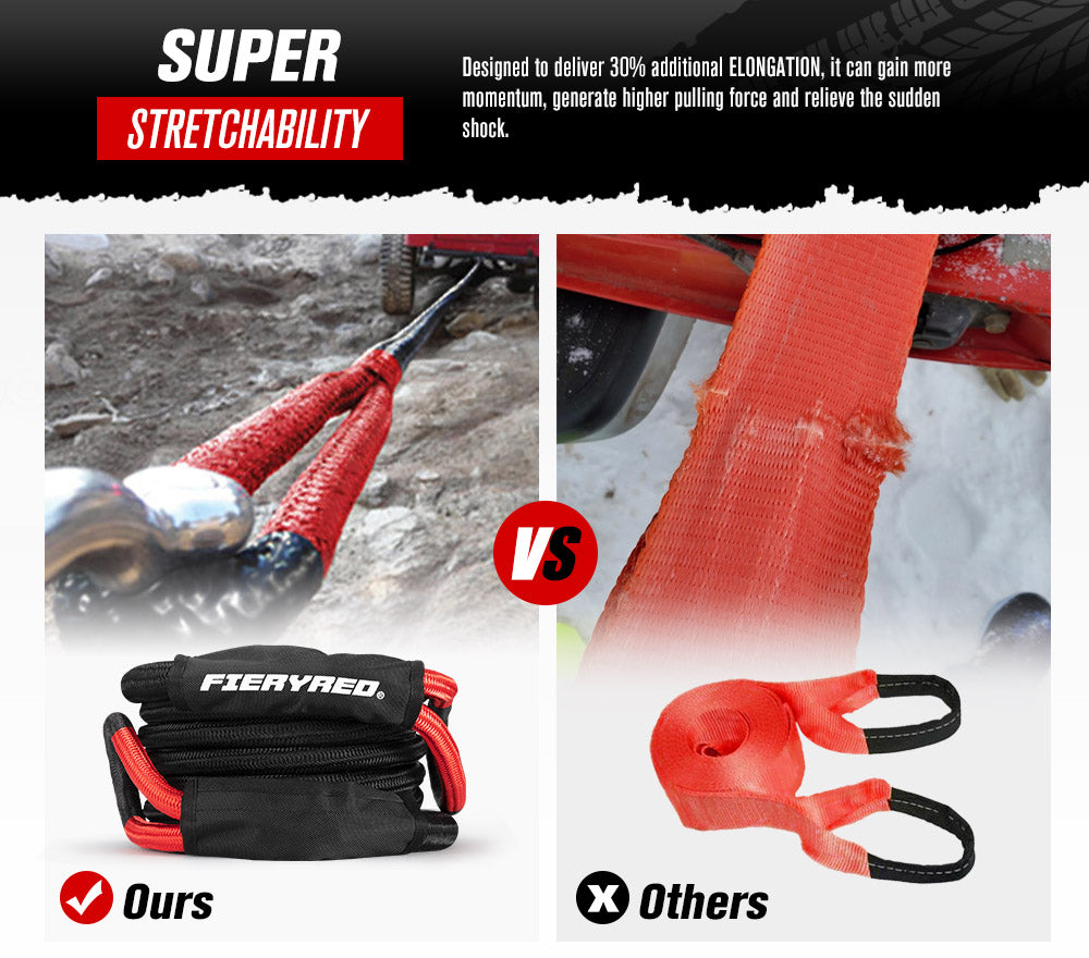 Fieryred Kinetic Rope 22mm x 6m/9m Snatch Strap Recovery Kit Dyneema Tow Winch - Sunyee