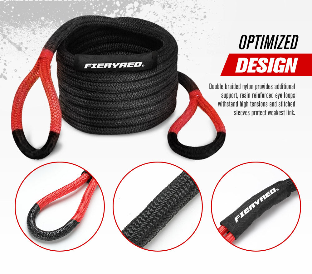 Fieryred Kinetic Rope 22mm x 6m/9m Snatch Strap Recovery Kit Dyneema Tow Winch - Sunyee