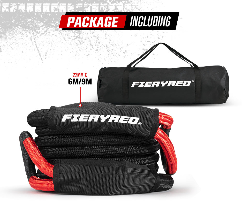 Fieryred Kinetic Rope 22mm x 6m/9m Snatch Strap Recovery Kit Dyneema Tow Winch - Sunyee