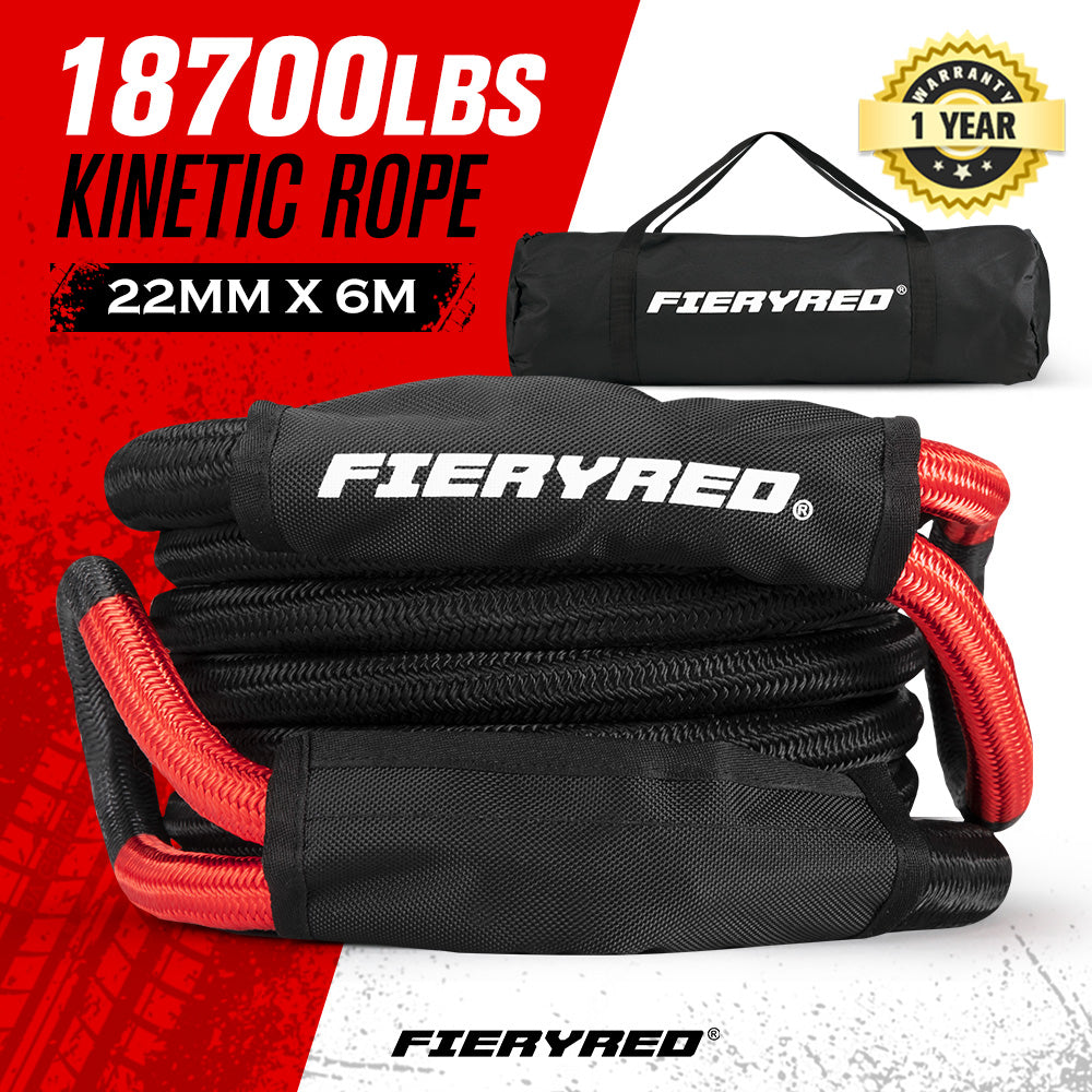 Fieryred Kinetic Rope 22mm x 6m/9m Snatch Strap Recovery Kit Dyneema Tow Winch - Sunyee