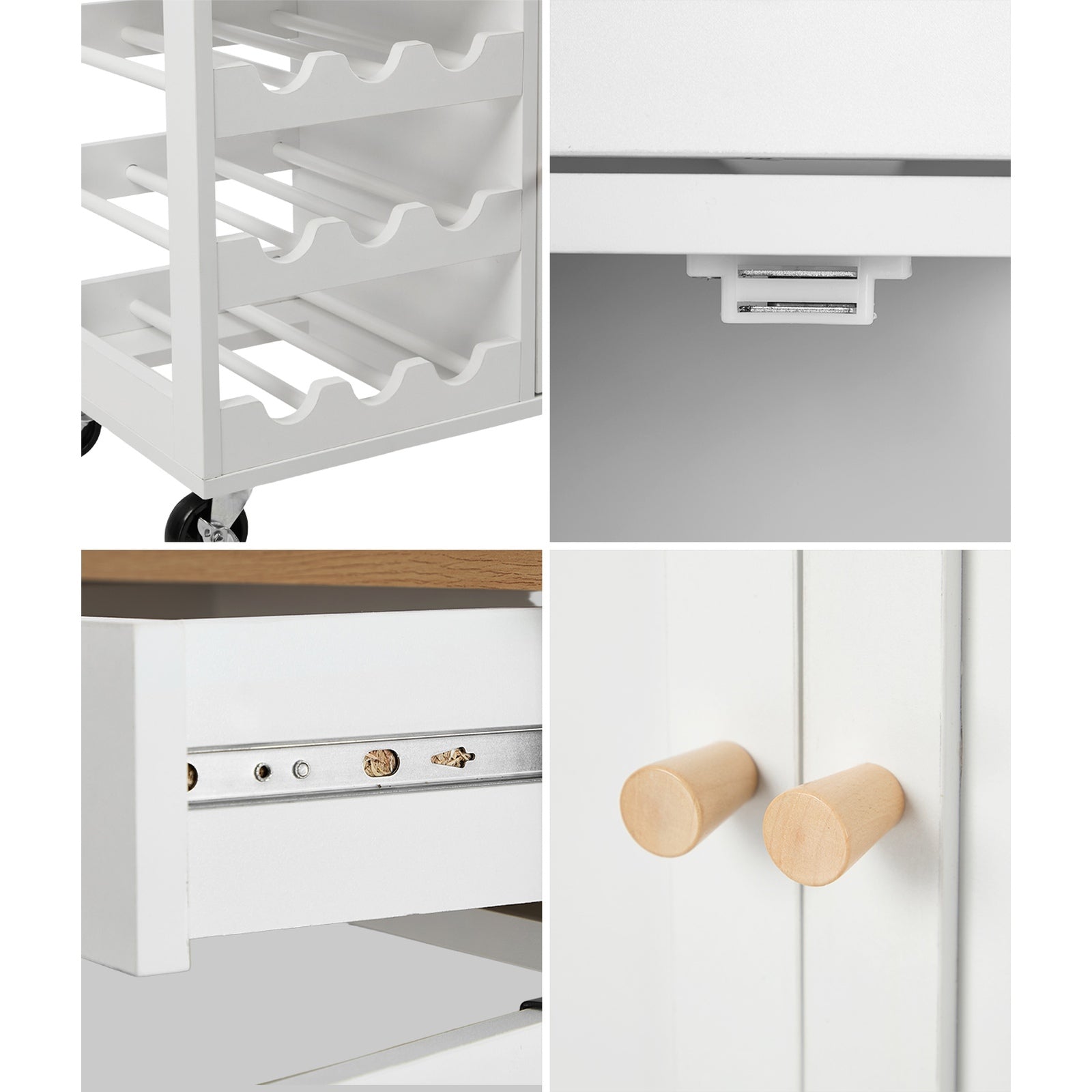 Oikiture Kitchen Island Trolley Rolling Serving Cart Storage Drawer w/ Wine Rack - Sunyee