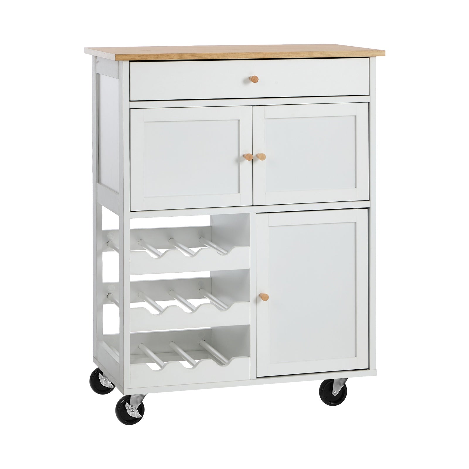 Oikiture Kitchen Island Trolley Rolling Serving Cart Storage Drawer w/ Wine Rack - Sunyee