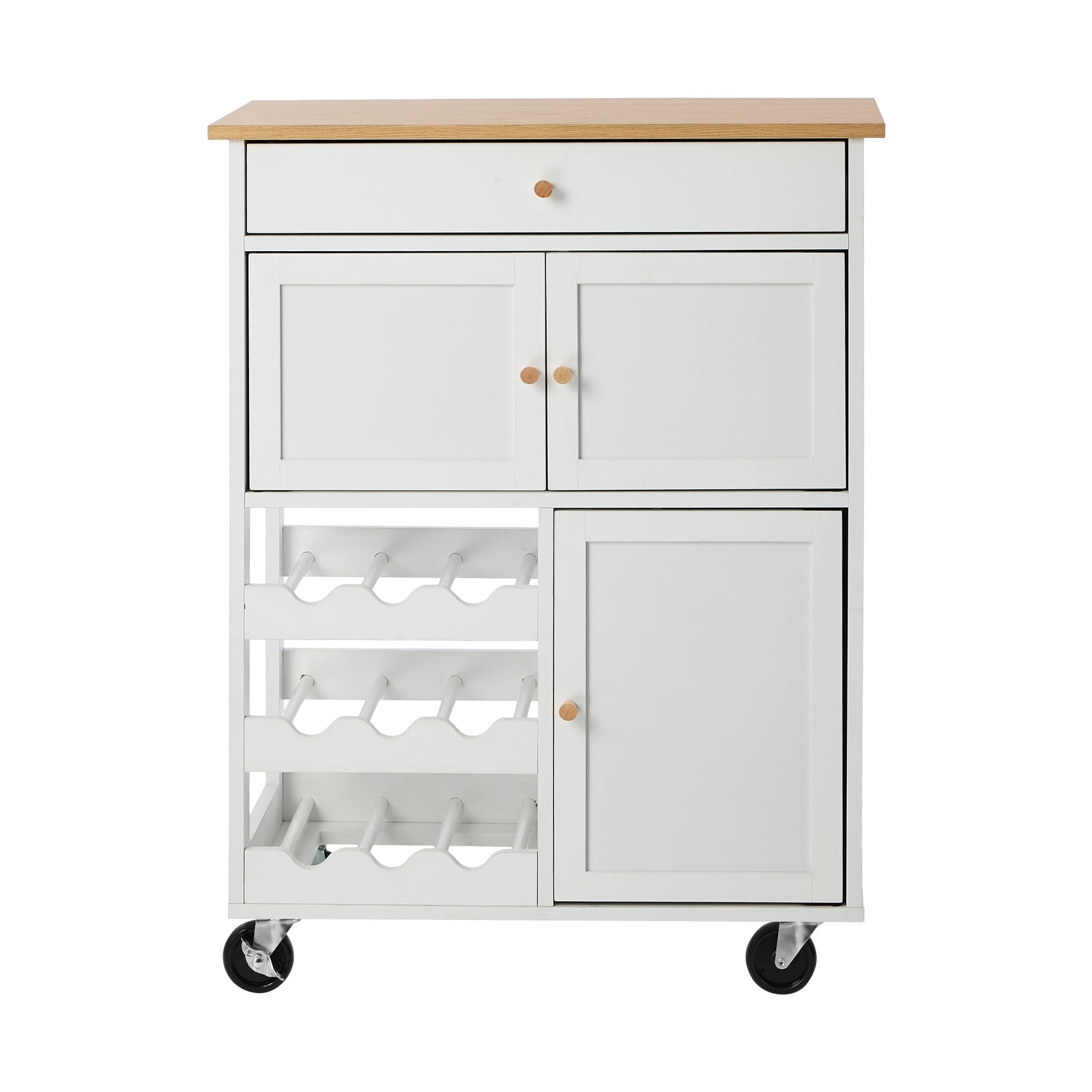 Oikiture Kitchen Island Trolley Rolling Serving Cart Storage Drawer w/ Wine Rack - Sunyee