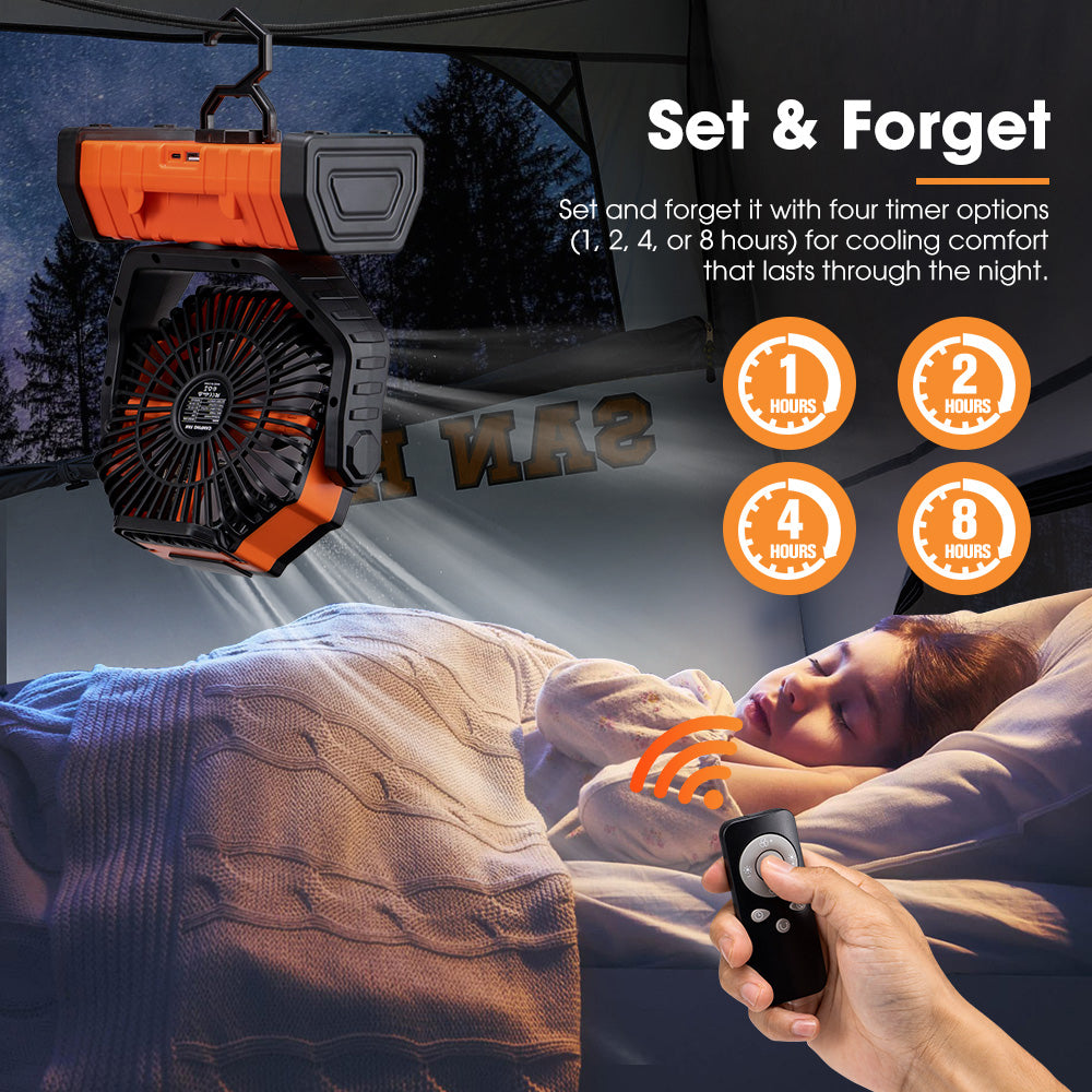 San Hima 20000mAh Portable Camping Fan Rechargeable Tent Fan With LED Light - Sunyee