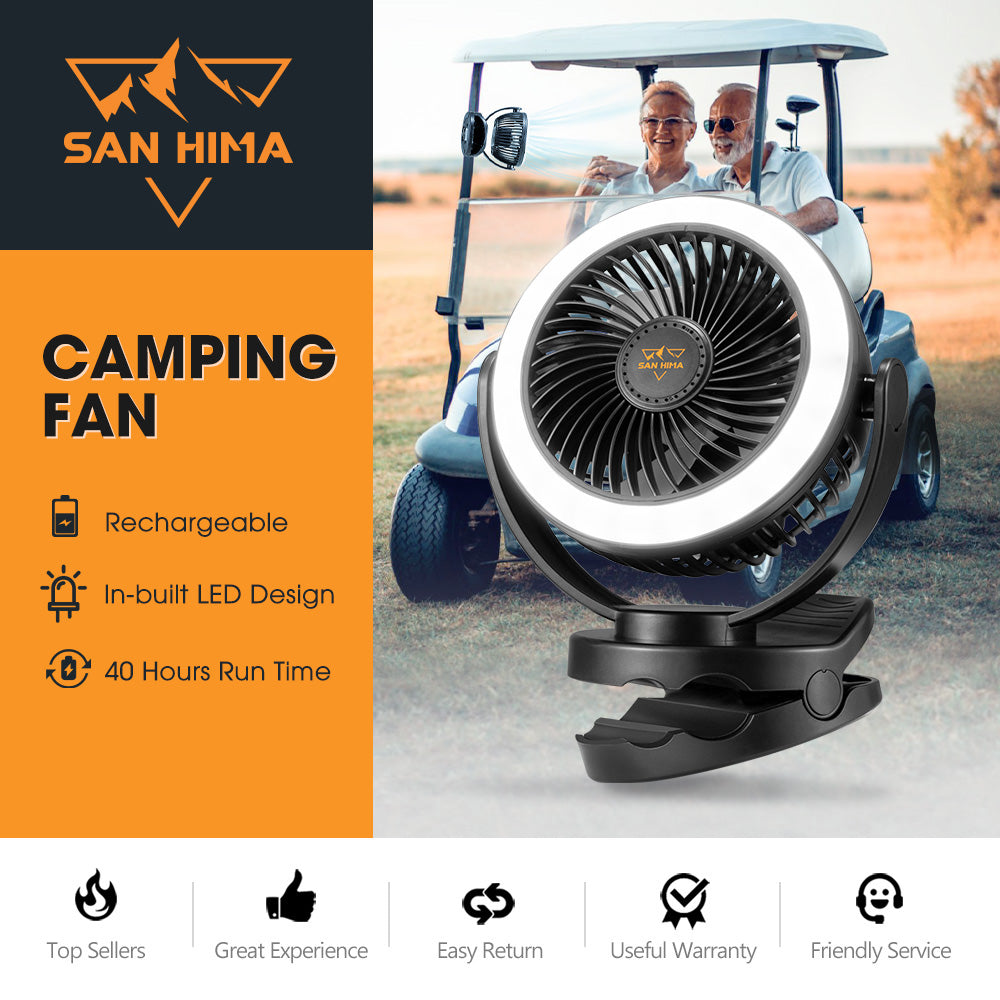 San Hima 10000mAh Portable Camping Fan Rechargeable Clip On Fan With LED Light - Sunyee