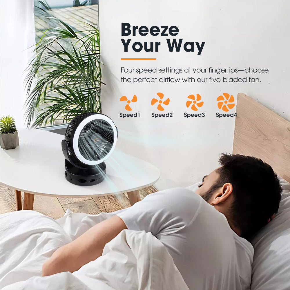 San Hima 10000mAh Portable Camping Fan Rechargeable Clip On Fan With LED Light - Sunyee