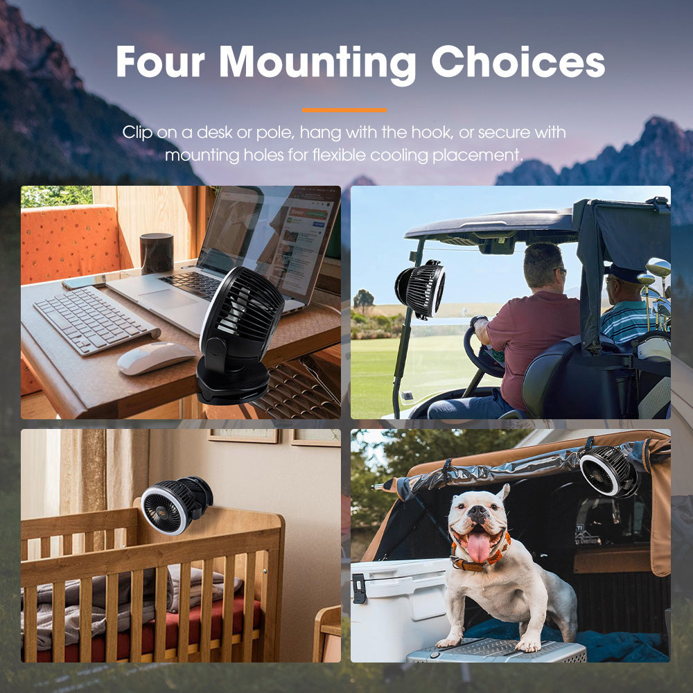 San Hima 10000mAh Portable Camping Fan Rechargeable Clip On Fan With LED Light - Sunyee