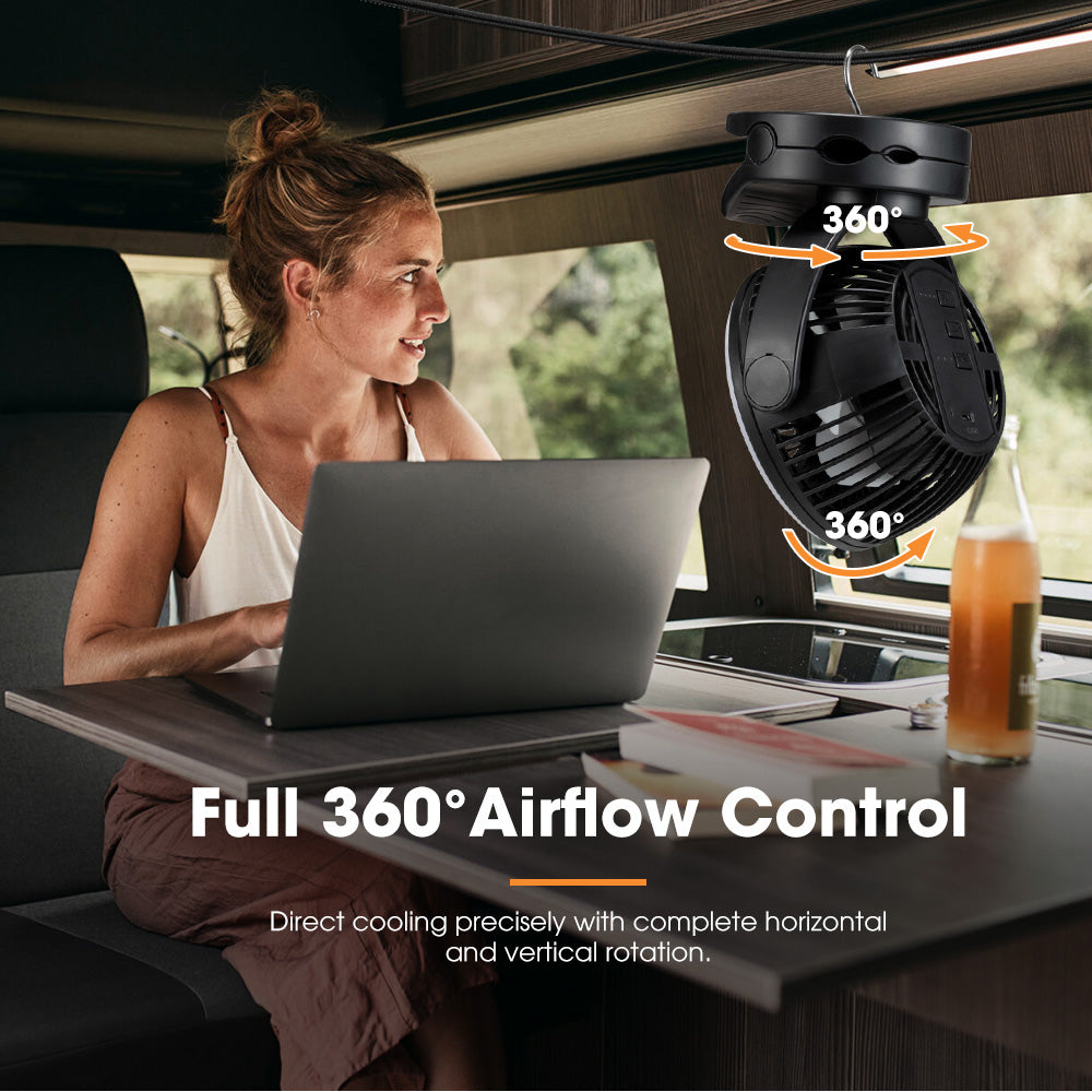 San Hima 10000mAh Portable Camping Fan Rechargeable Clip On Fan With LED Light - Sunyee