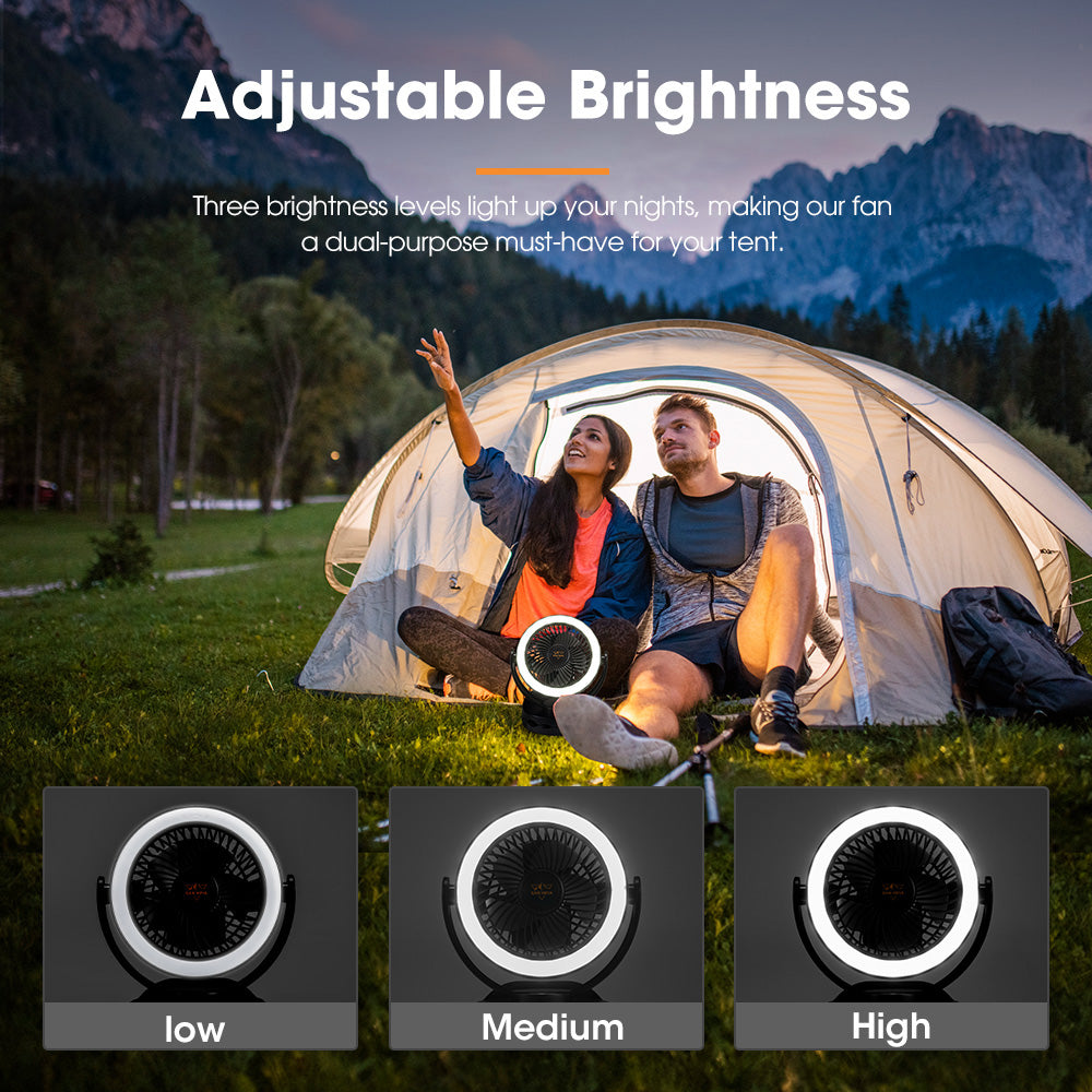 San Hima 10000mAh Portable Camping Fan Rechargeable Clip On Fan With LED Light - Sunyee