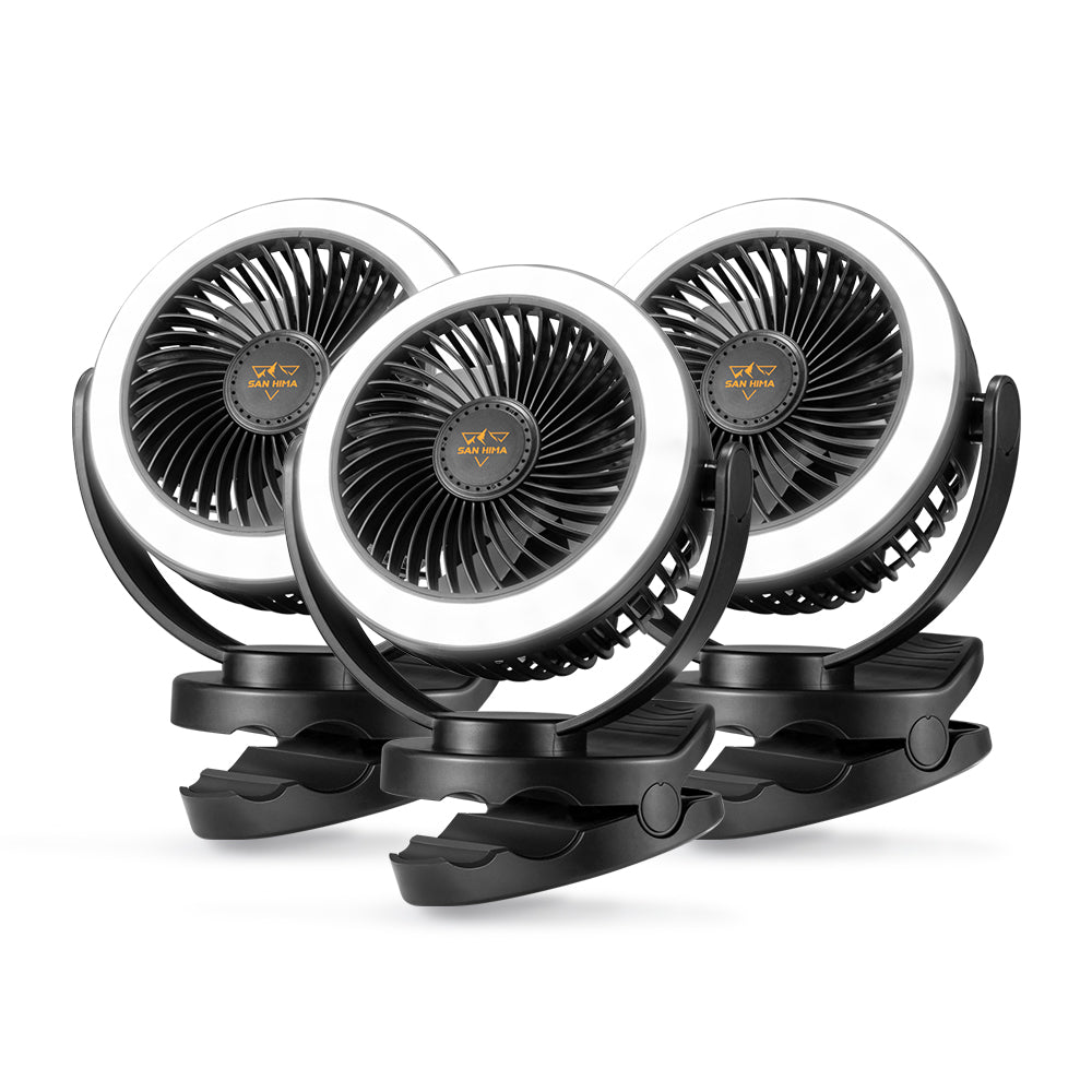 2X 3X 4X San Hima 10000mAh Camping Fan Portable W/ LED Light USB Rechargeable Clip On - Sunyee