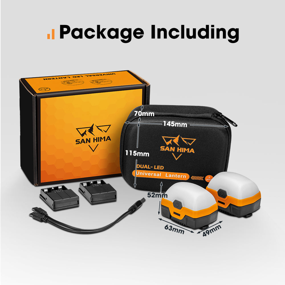 San Hima 2xLED Camping Lantern Light Amber White w/ Lithium Battery Rechargeable - Sunyee