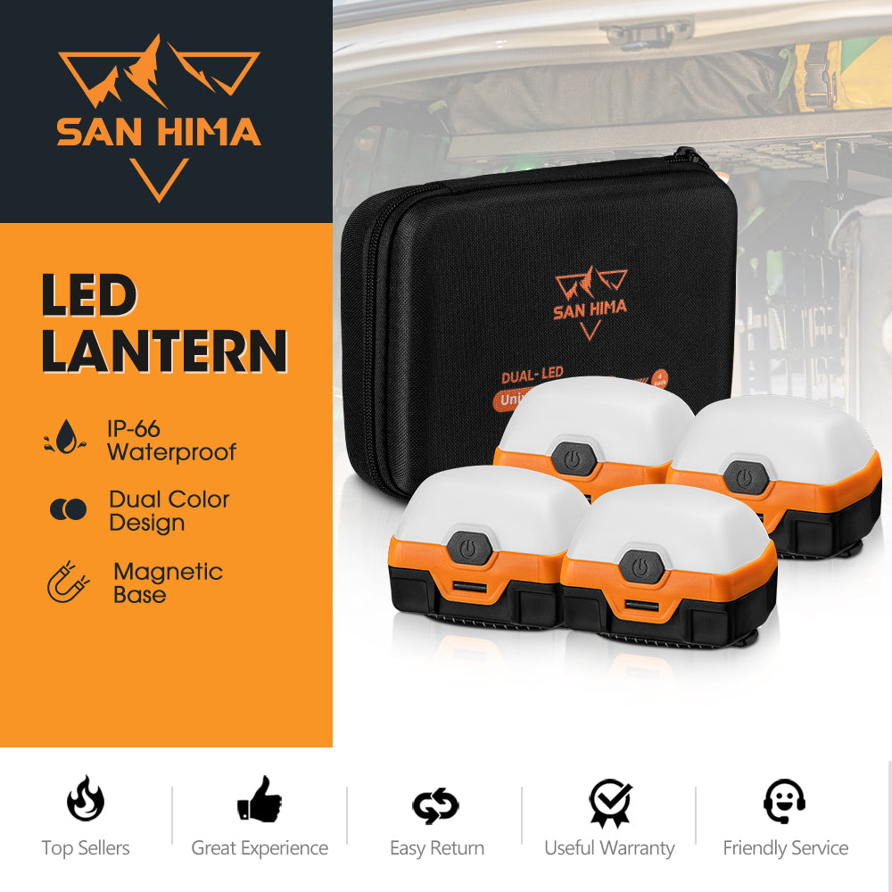 San Hima 4xLED Camping Lantern Light Amber White w/ Lithium Battery Rechargeable - Sunyee