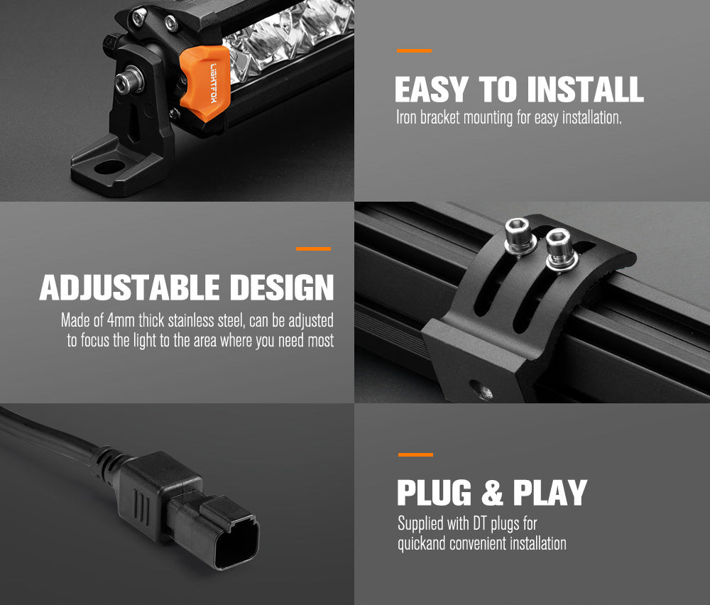 Lightfox 8" 14" 20" 28" 40" Osram LED Light Bar Single Row Flood Beam Offroad - Sunyee