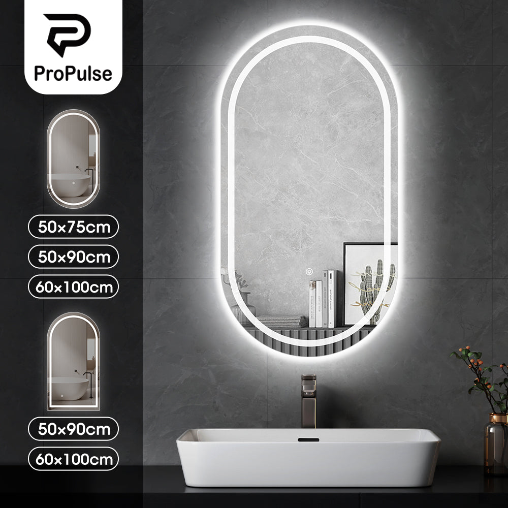 ProPulse Oval/Arch Bathroom LED Wall Mirror Makeup Mirrors With 3 Color Anti-fog - Sunyee