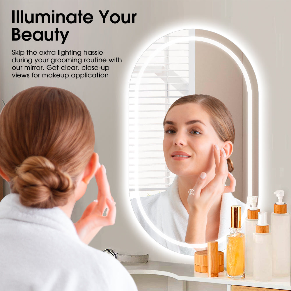 ProPulse Oval/Arch Bathroom LED Wall Mirror Makeup Mirrors With 3 Color Anti-fog - Sunyee