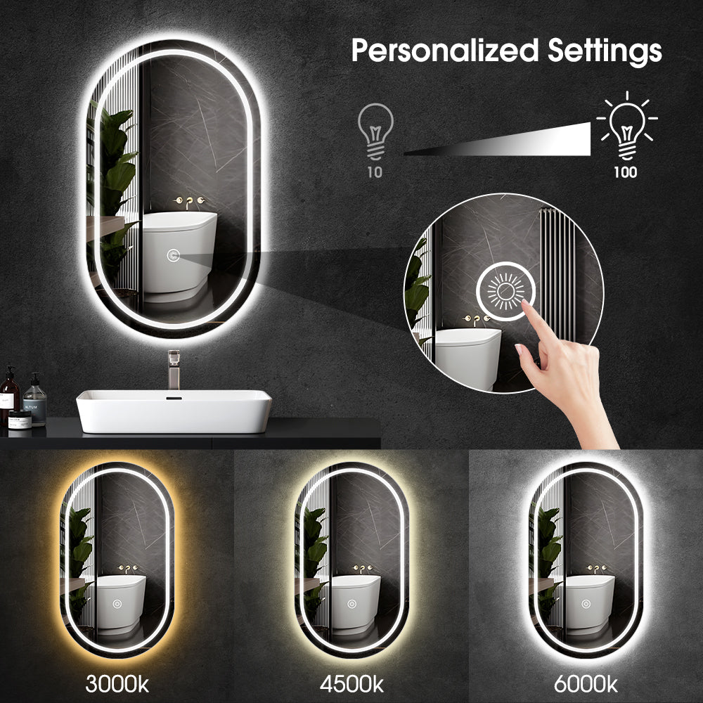 ProPulse Oval/Arch Bathroom LED Wall Mirror Makeup Mirrors With 3 Color Anti-fog - Sunyee