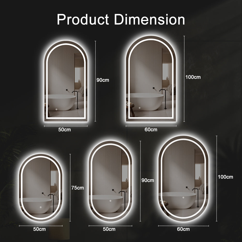 ProPulse Oval/Arch Bathroom LED Wall Mirror Makeup Mirrors With 3 Color Anti-fog - Sunyee