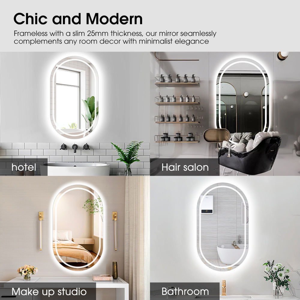 ProPulse Bathroom LED Wall Mirror 50x75CM Makeup Mirrors With 3 Color Anti-fog - Sunyee