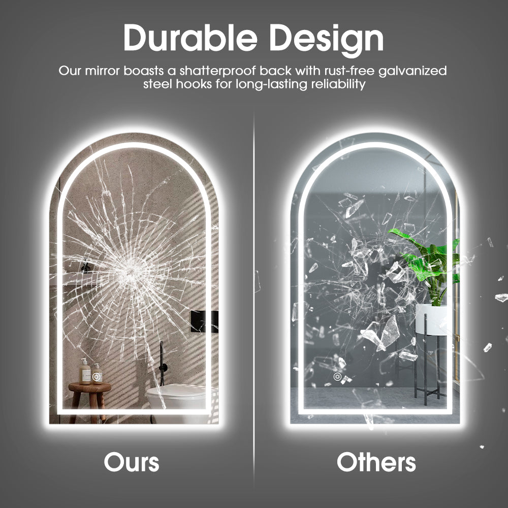 ProPulse Arched LED Wall Mirror Bathroom Mirrors With 3 Color Anti-fog 50x90cm - Sunyee