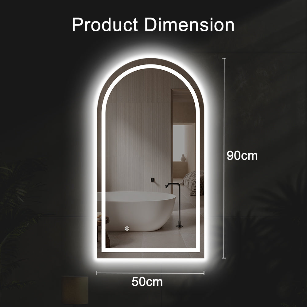 ProPulse Arched LED Wall Mirror Bathroom Mirrors With 3 Color Anti-fog 50x90cm - Sunyee