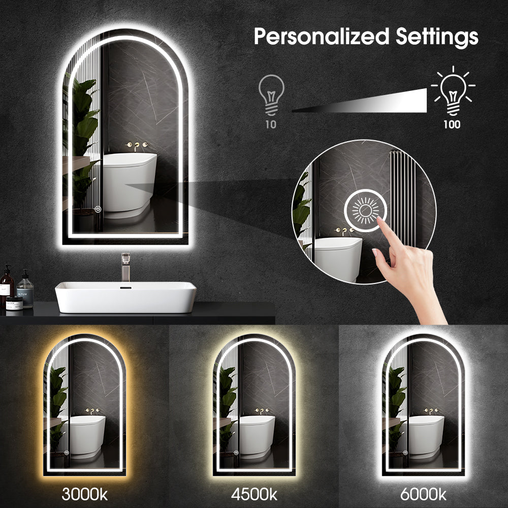 ProPulse Arched LED Wall Mirror Bathroom Mirrors With 3 Color Anti-fog 60x100cm - Sunyee