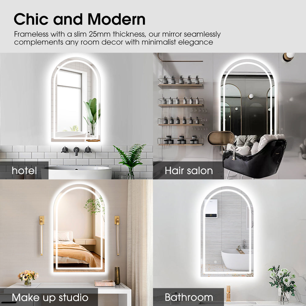 ProPulse Arched LED Wall Mirror Bathroom Mirrors With 3 Color Anti-fog 60x100cm - Sunyee