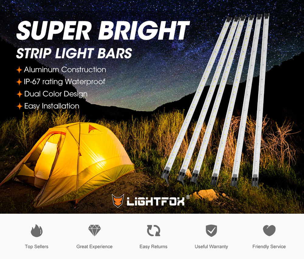 Lightfox 6PCS 12V LED Strip Light Bar Waterproof Amber White Lights Camping Boat - Sunyee