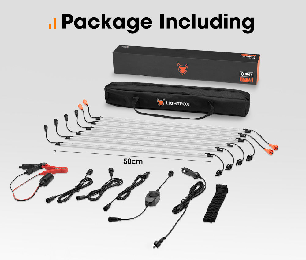 Lightfox 6PCS 12V LED Strip Light Bar Waterproof Amber White Lights Camping Boat - Sunyee