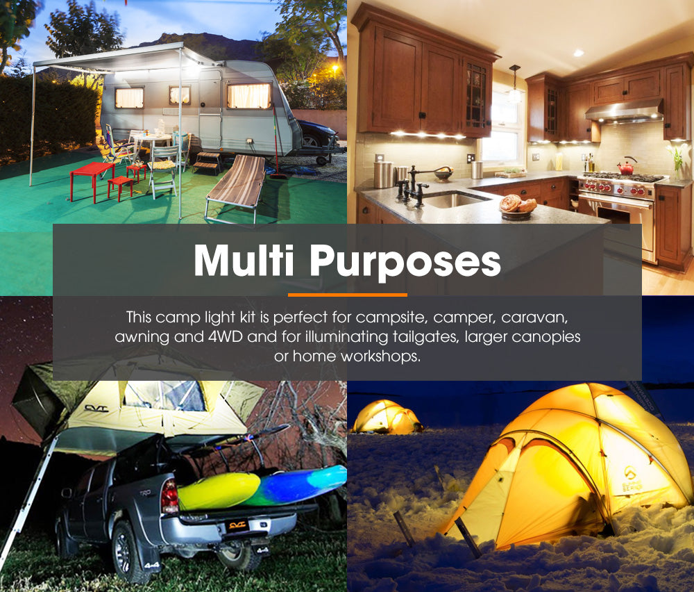 Lightfox 6PCS 12V LED Strip Light Bar Waterproof Amber White Lights Camping Boat - Sunyee