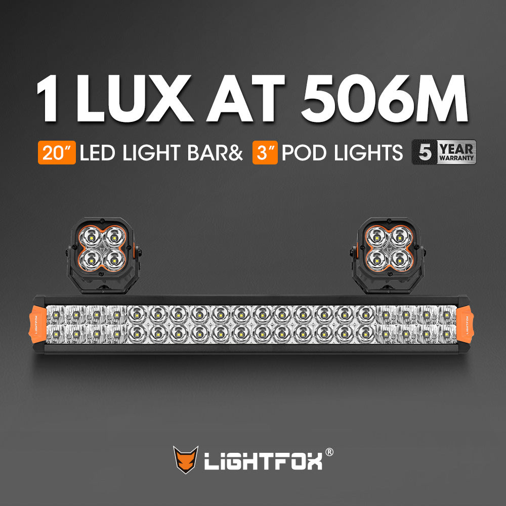 Lightfox 20" Osram LED Light Bar + Pair 3" LED Pod Lights Combo Kit Offroad 4x4 - Sunyee