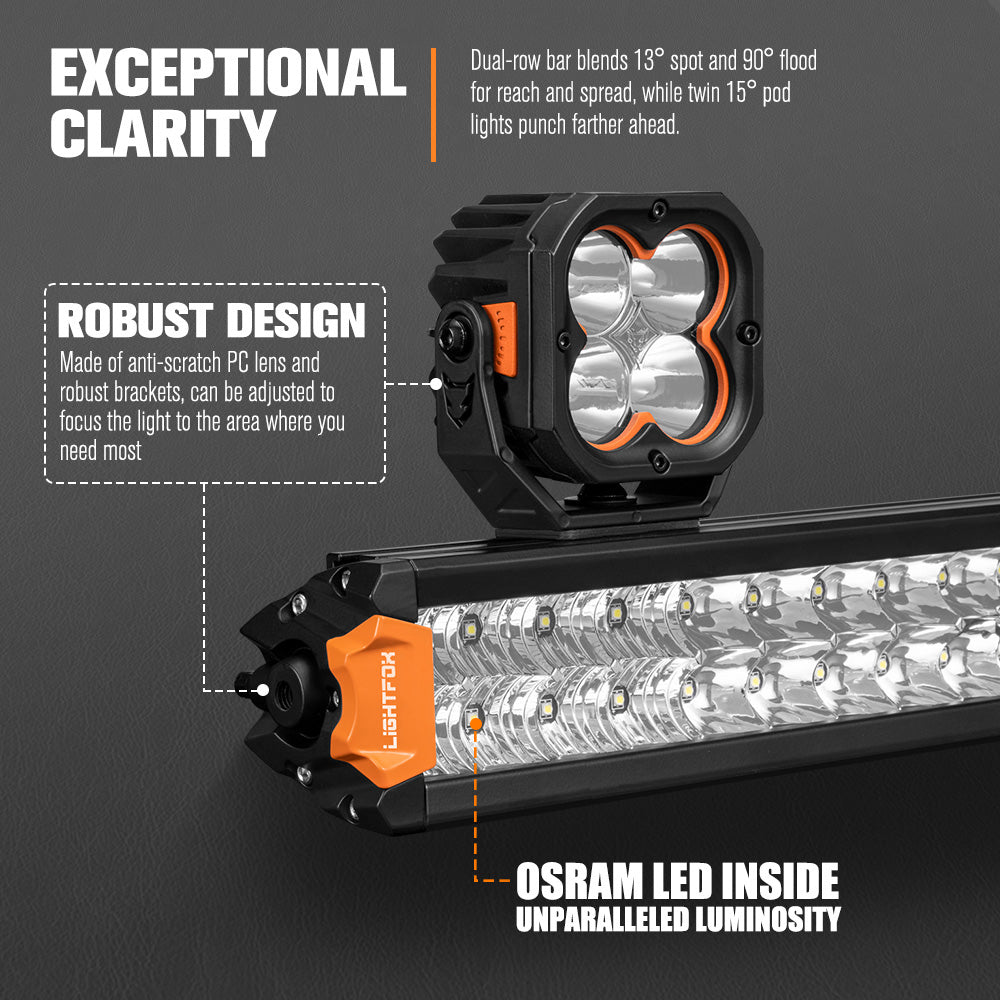 Lightfox 20" Osram LED Light Bar + Pair 3" LED Pod Lights Combo Kit Offroad 4x4 - Sunyee