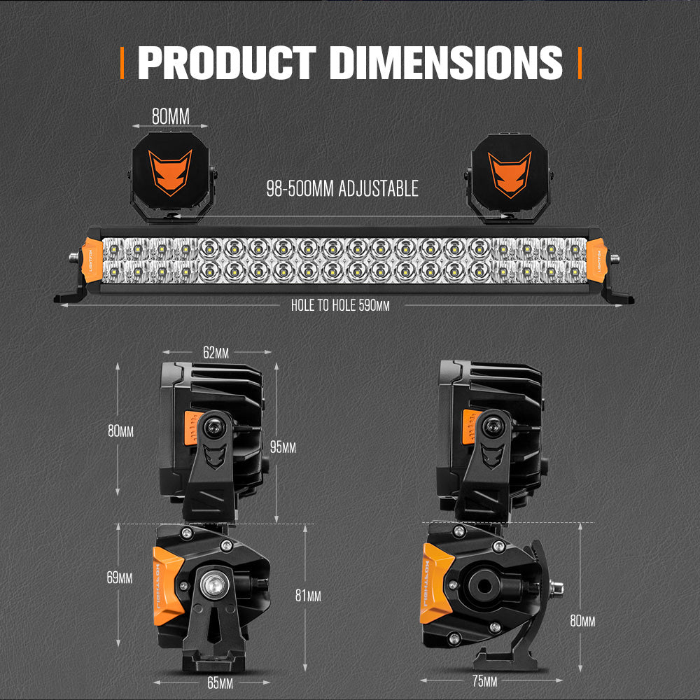 Lightfox 20" Osram LED Light Bar + Pair 3" LED Pod Lights Combo Kit Offroad 4x4 - Sunyee