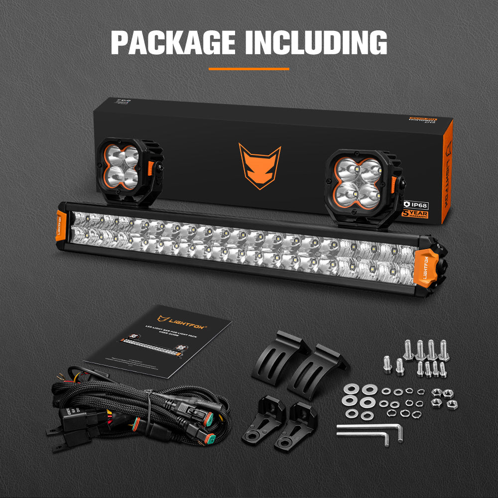 Lightfox 20" Osram LED Light Bar + Pair 3" LED Pod Lights Combo Kit Offroad 4x4 - Sunyee