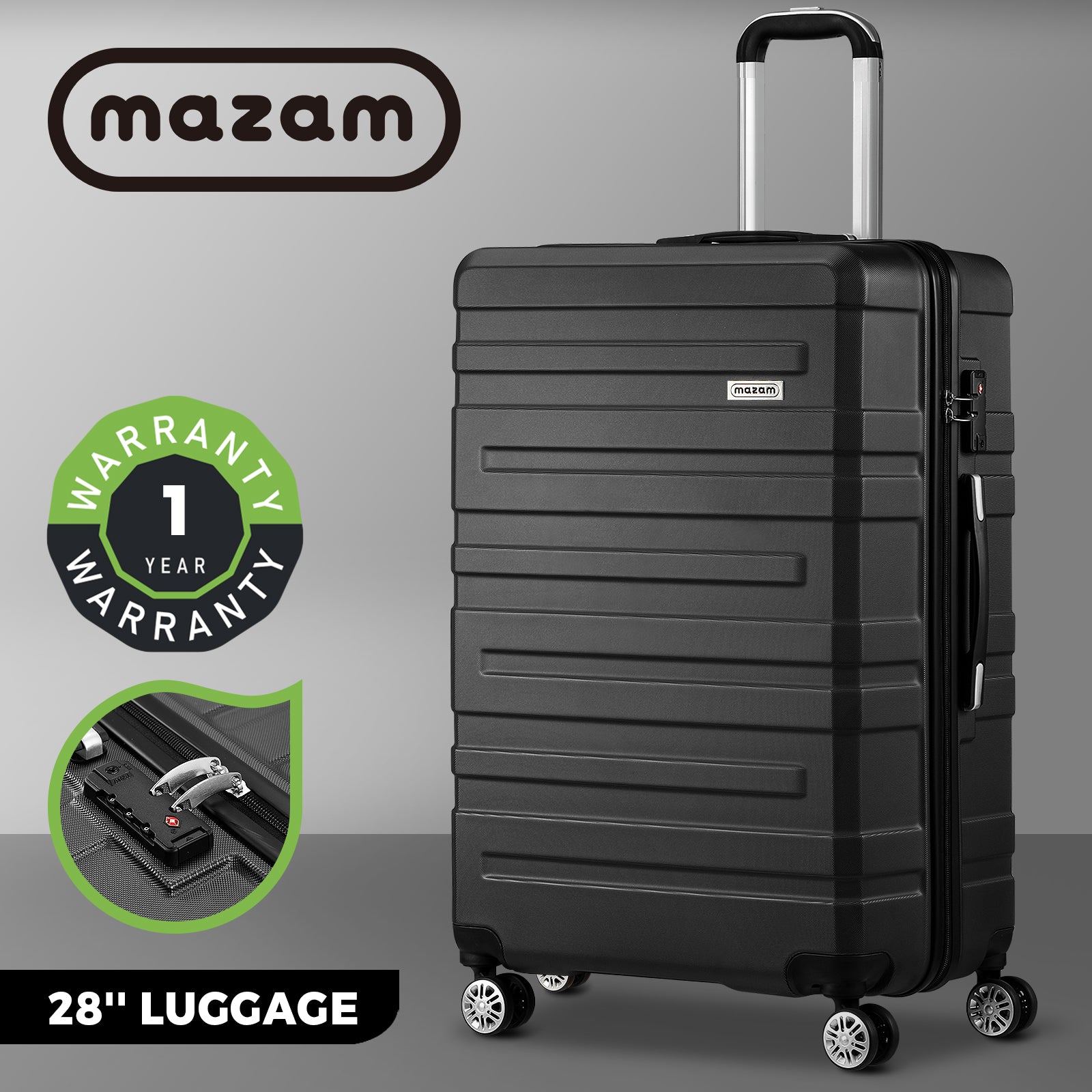Mazam 28" Luggage Suitcase Trolley Set Travel TSA Lock Storage Hard Case Black - Sunyee