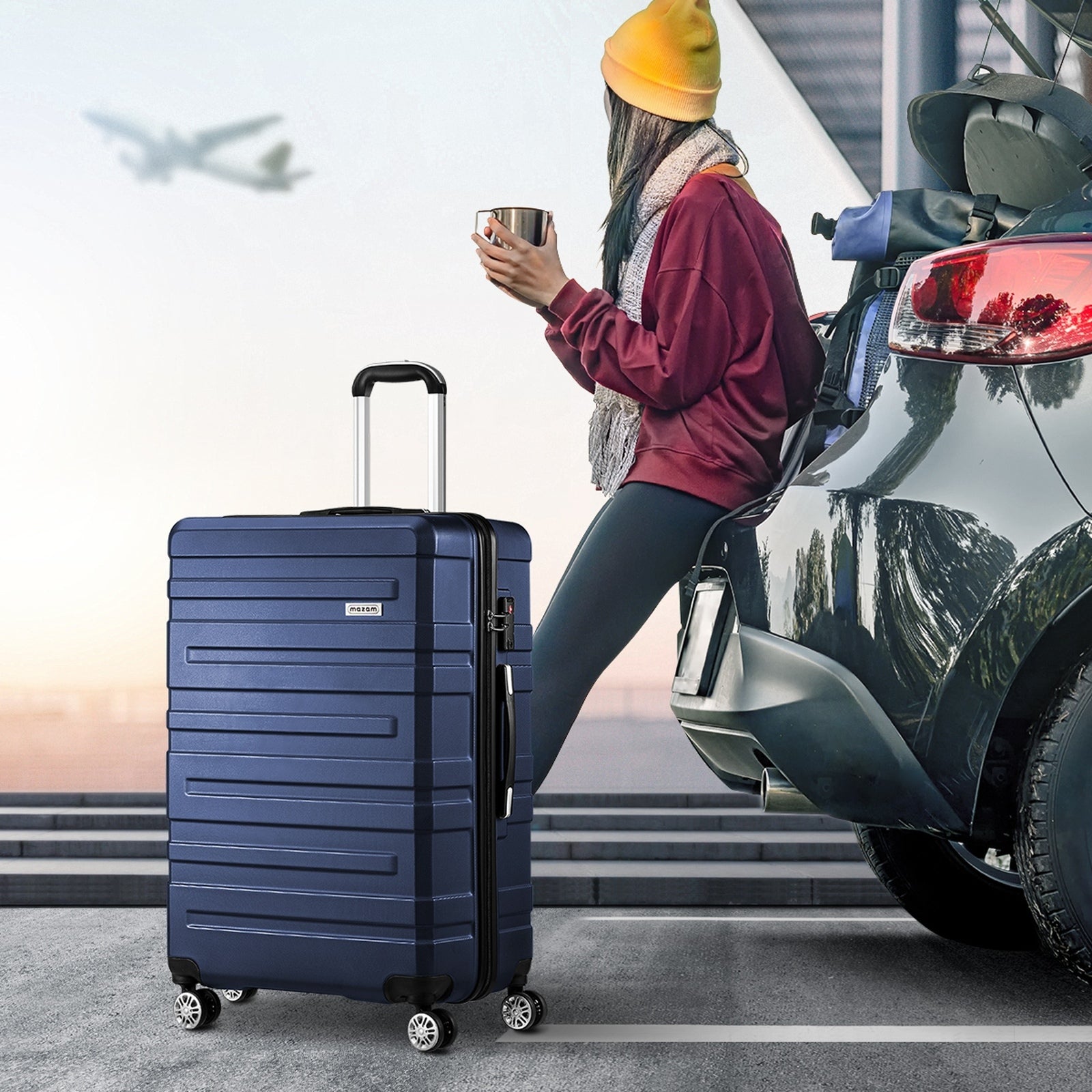 Mazam 28" Luggage Suitcase Trolley Set Travel TSA Lock Storage Hard Case Navy - Sunyee