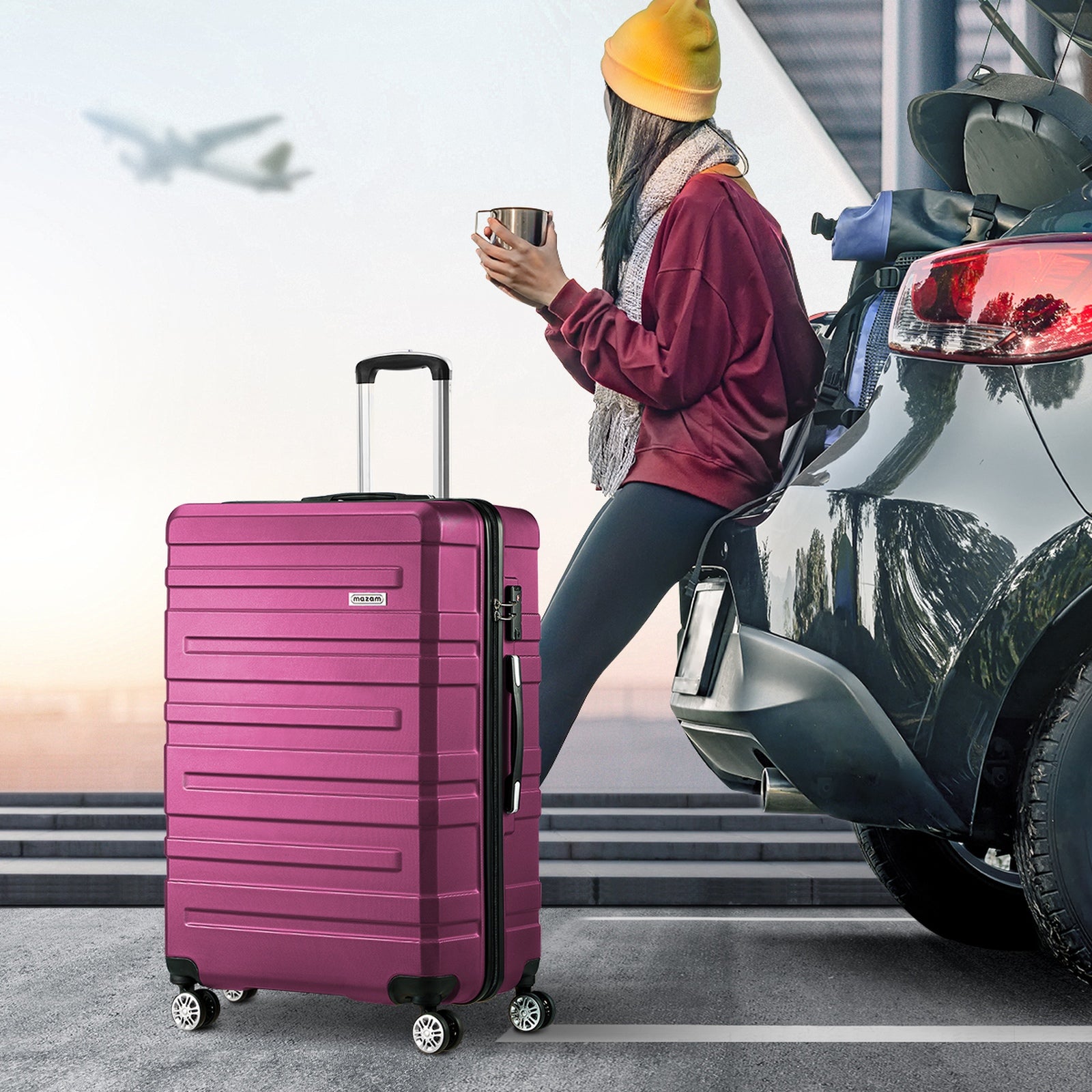 Mazam 28" Luggage Suitcase Trolley Set Travel TSA Lock Storage Hard Case Magenta - Sunyee