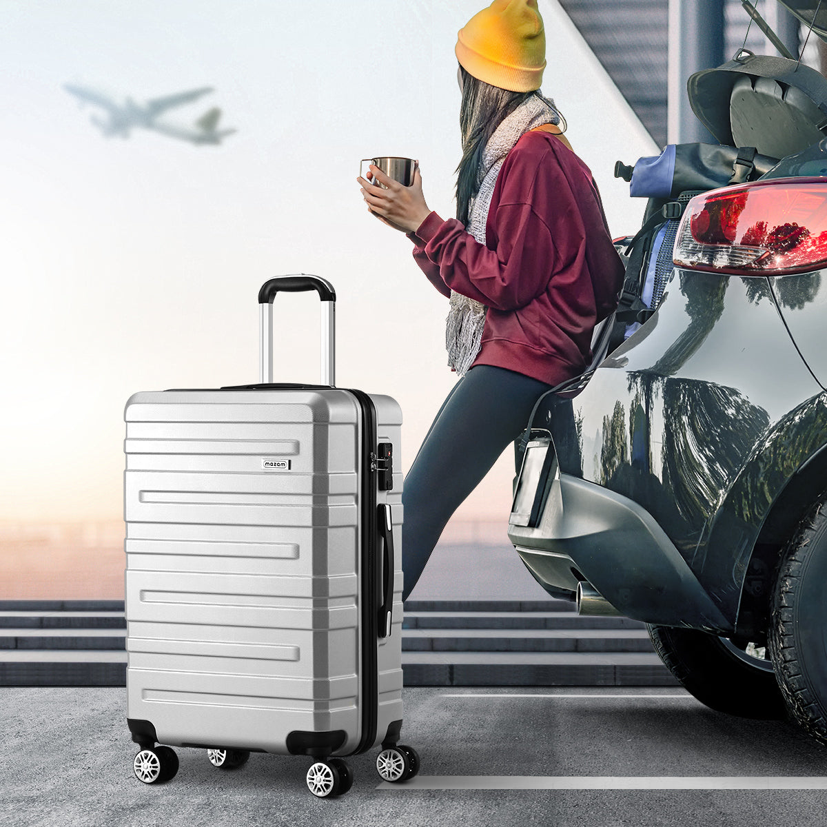 Mazam 28" Luggage Suitcase Trolley Set Travel TSA Lock Storage Hard Case Silver - Sunyee