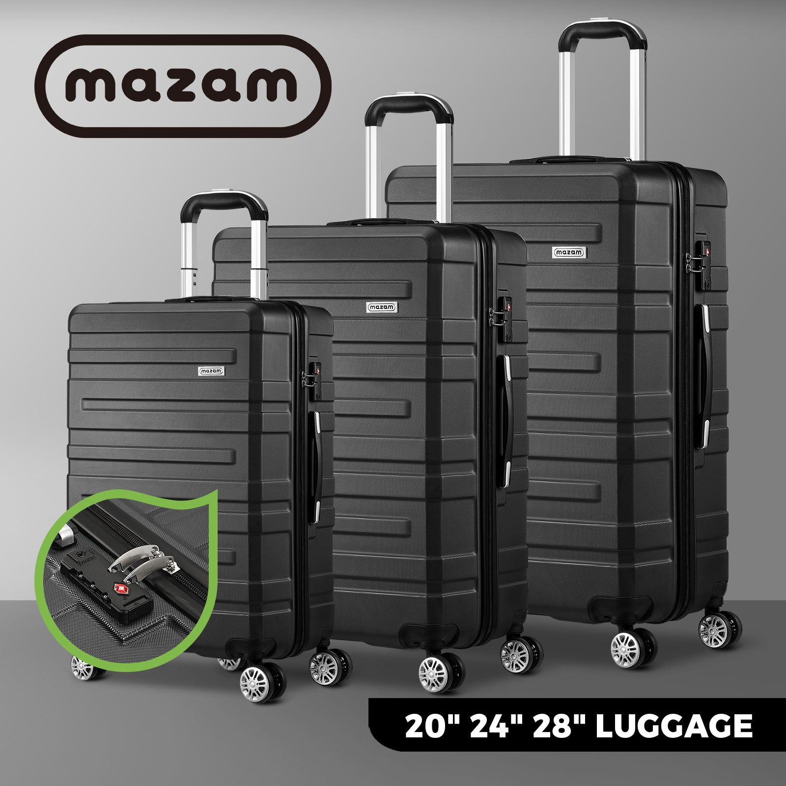 Mazam 1/2/3PCS Luggage Suitcase Trolley Set Travel TSA Lock Storage Hard Case - Sunyee