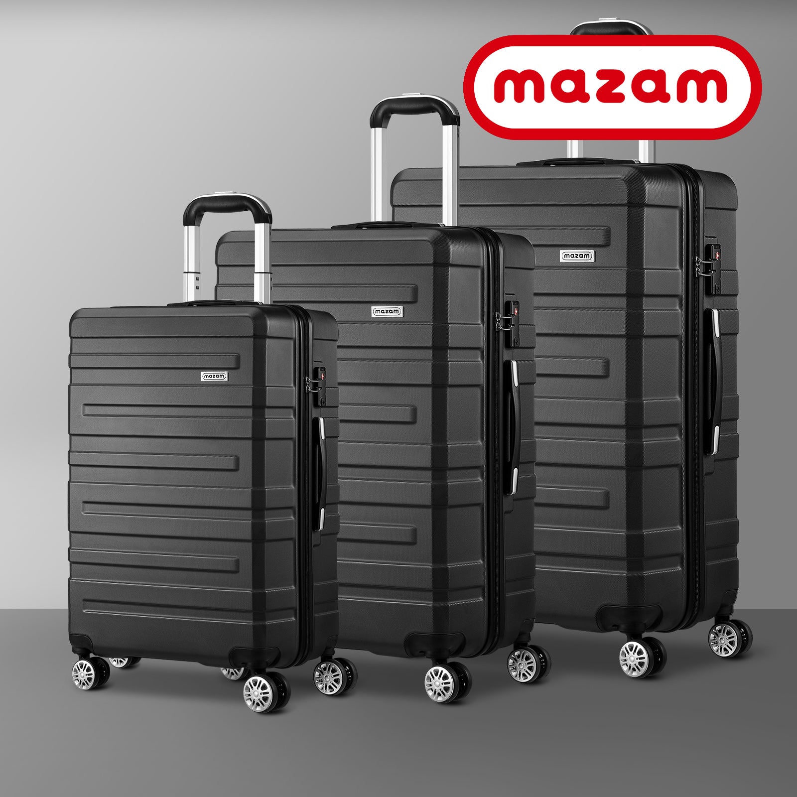 Mazam 3PCS Luggage Suitcase Trolley Set Travel TSA Lock Storage Hard Case Black - Sunyee